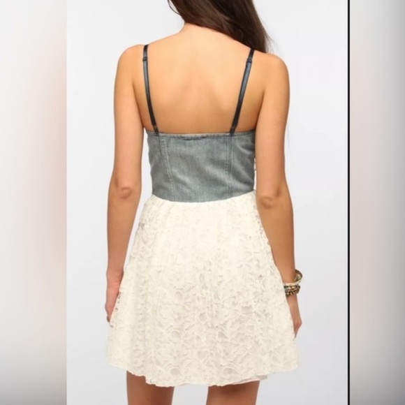 URBAN Outfitters Jean Corset Dress with Lace Skirt Size Medium Motel Rocks - Picture 2 of 14